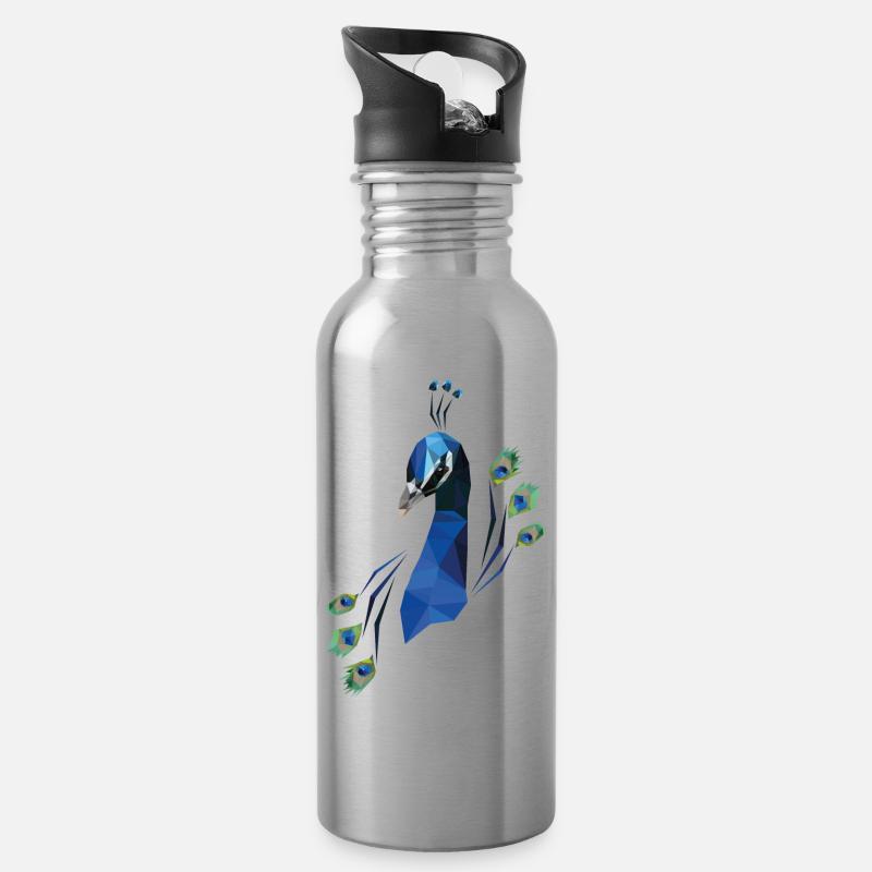 paon bleu - Gourde avec paille intégrée - argent clair