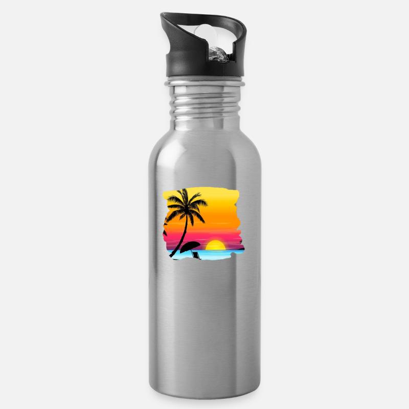 Sommerurlaub - Trinkflasche mit integriertem Trinkhalm - Lightsilver