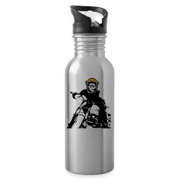 Affe Gorilla auf Motorrad Design - Trinkflasche mit integriertem Trinkhalm - Lightsilver - Rechts