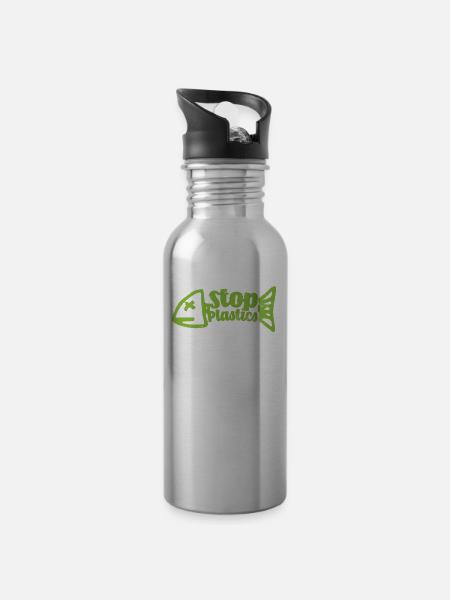 Stop Plastik - Trinkflasche mit integriertem Trinkhalm - Lightsilver