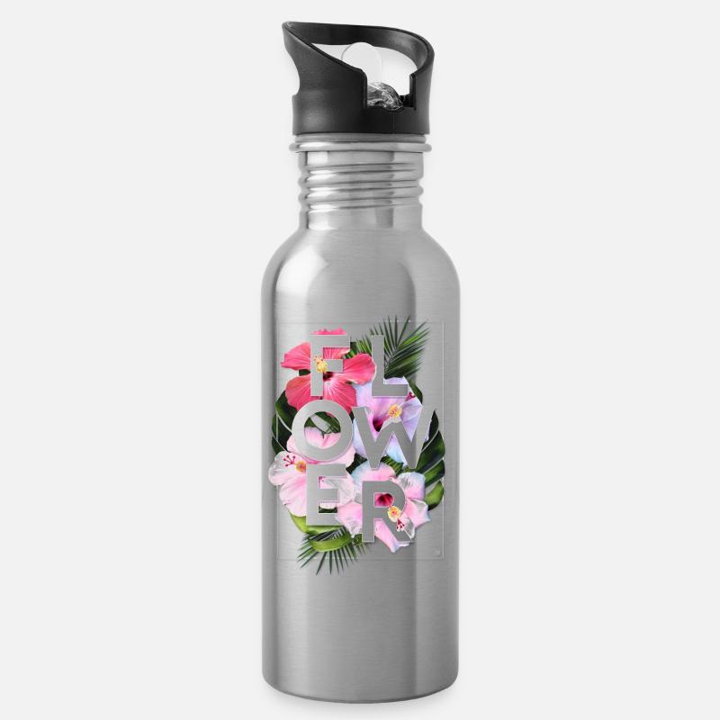 AD Flower - Trinkflasche mit integriertem Trinkhalm - Lightsilver