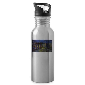 Van Gogh Art Painting T-Shirt - Water bottle with straw - silver - Right