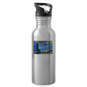 Van Gogh Art Painting T-Shirt - Water bottle with straw - silver - Right