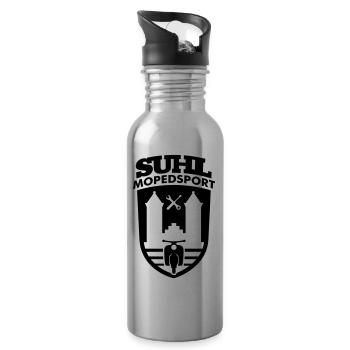 Suhl Mopedsport Schwalbe 2 Logo - Trinkflasche mit integriertem Trinkhalm - Lightsilver - Rechts