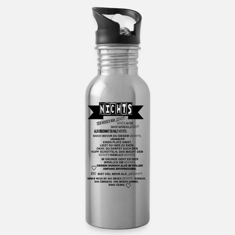 Nichts - Geschenkidee - Nichts schenken. Text - Trinkflasche mit integriertem Trinkhalm - Lightsilver