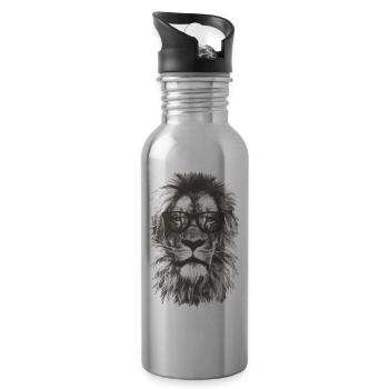 Hipster Lion - Water bottle with straw - silver - Right