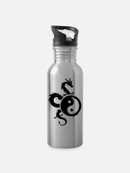 yin yang - Water bottle with straw - silver