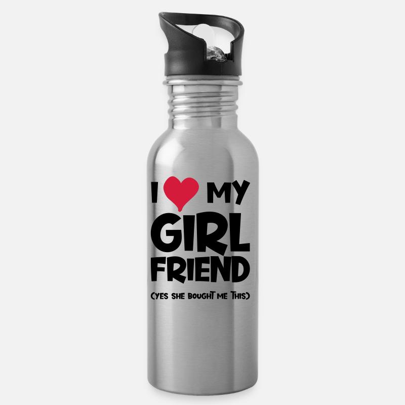 I love my Girlfriend she bought this Valentinesday - Trinkflasche mit integriertem Trinkhalm - Lightsilver