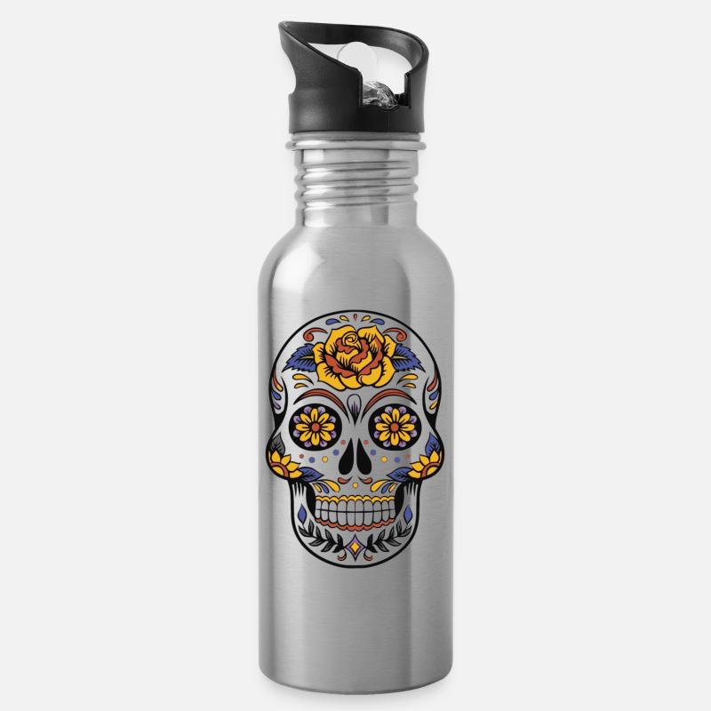 Tête de mort mexicaine - Gourde avec paille intégrée - argent clair