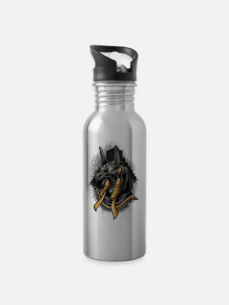 Anubis Ancient Egypt God Illustration - Water bottle with straw - silver