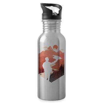 Falconer outdoors design falconry hawking falconer - Water bottle with straw - silver - Right