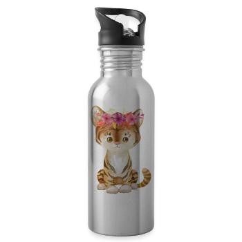 Lion animal enfant des animaux bébé fleur guirlande - Gourde avec paille intégrée - argent clair - Droite