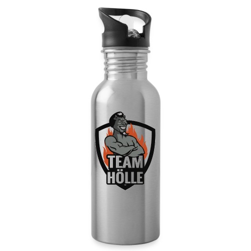 Team Hölle Logo s/w - Trinkflasche mit integriertem Trinkhalm