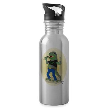 Stand Up Chameleon - Water bottle with straw - silver - Right