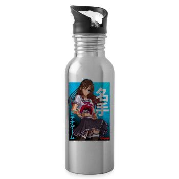 Pro Gamer Video Game Girl with Game Controller - Water bottle with straw - silver - Right