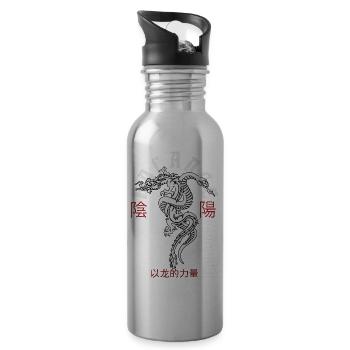 Chinese dragon and snake - Water bottle with straw - silver - Right