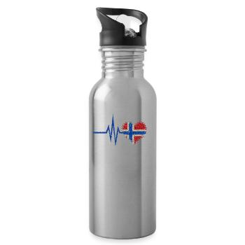 My heart beats for Norway - heart glitter - Water bottle with straw - silver - Right