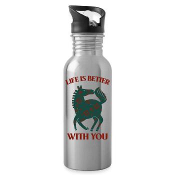 Pferde-Liebe - Trinkflasche mit integriertem Trinkhalm - Lightsilver - Rechts