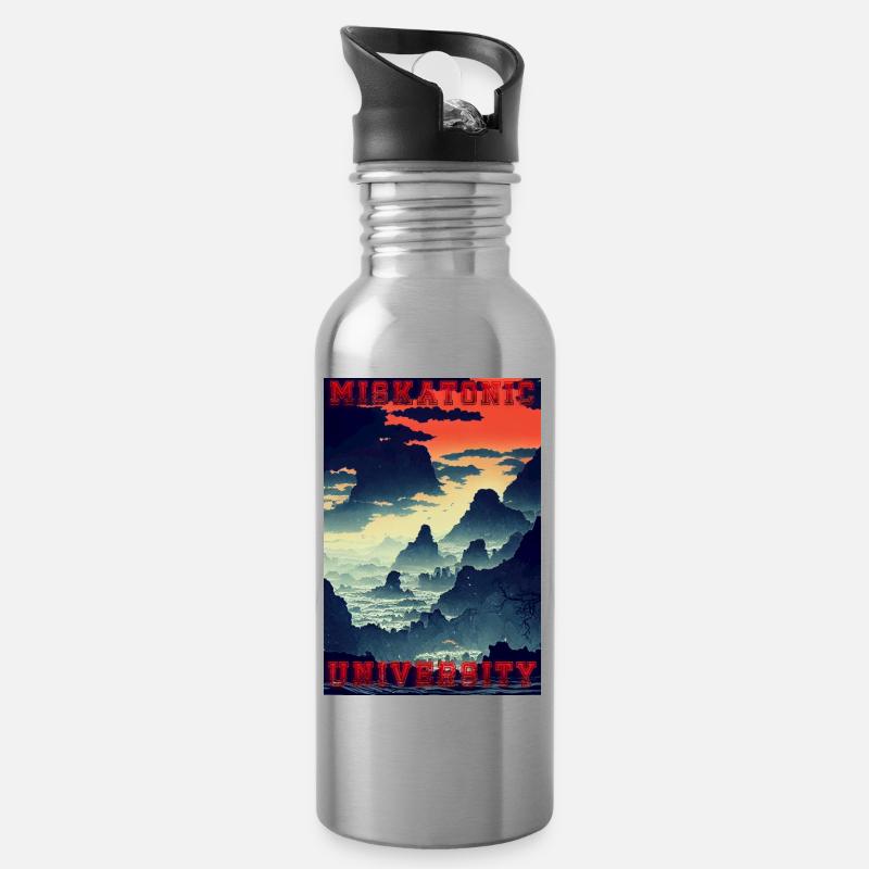 Miskatonic Universität - Trinkflasche mit integriertem Trinkhalm - Lightsilver