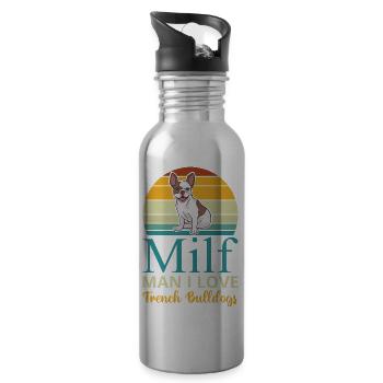 Man I Love French Bulldogs Dog Frenchie Retro - Water bottle with straw - silver - Right