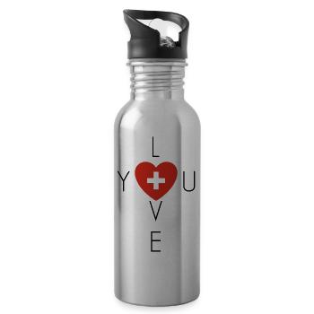 I Love Schweiz - Trinkflasche mit integriertem Trinkhalm - Lightsilver - Rechts