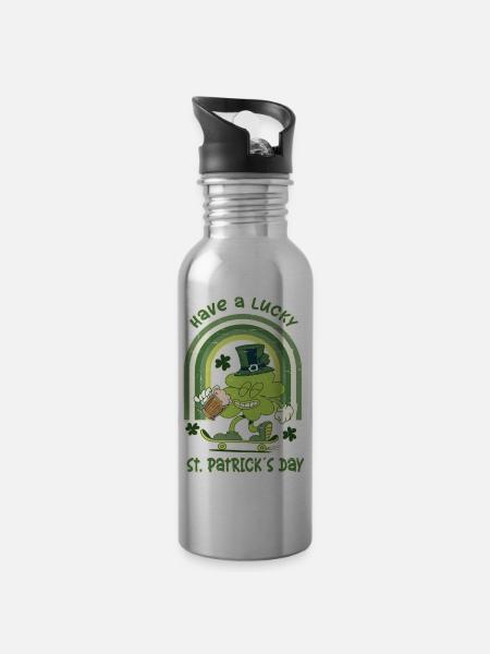 ST. Patricks Day Skater Kleeblatt - Trinkflasche mit integriertem Trinkhalm - Lightsilver