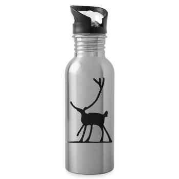 Hirsch Cooles Rentier Motiv Silhouette - Trinkflasche mit integriertem Trinkhalm - Lightsilver - Rechts
