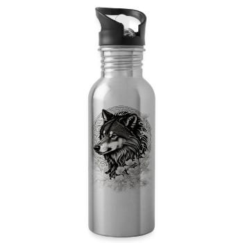 Loup aux fleurs - Gourde avec paille intégrée - argent clair - Droite