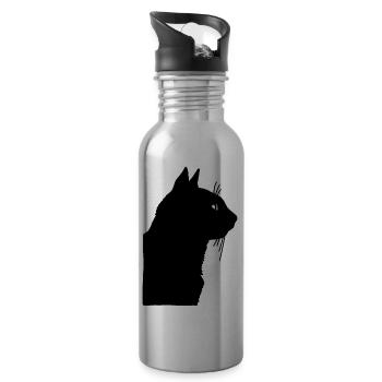 Chat noir - Gourde avec paille intégrée - argent clair - Droite