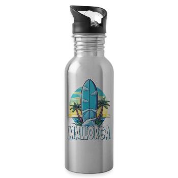 Mallorca Palmen Surfen Spanien Insel Sommer Party - Trinkflasche mit integriertem Trinkhalm - Lightsilver - Rechts