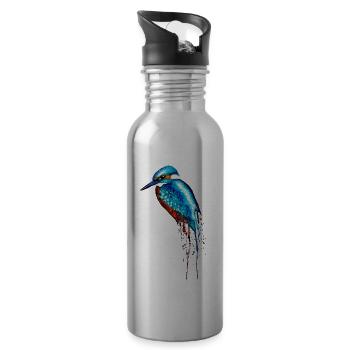 Aquarell Eisvogel - Trinkflasche mit integriertem Trinkhalm - Lightsilver - Rechts