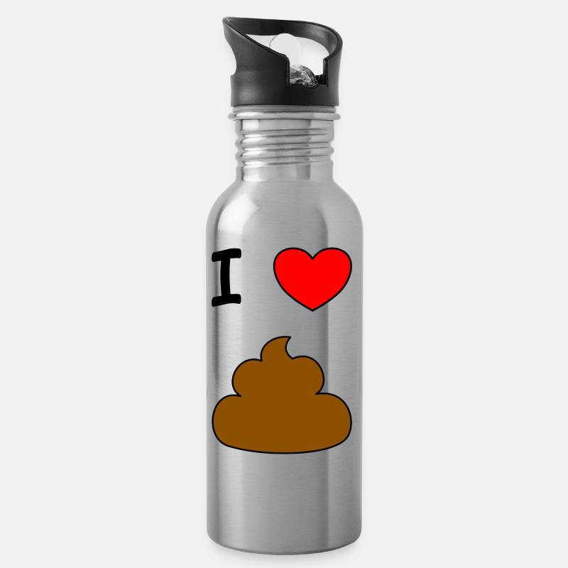 Ich HERZ KACKE - Trinkflasche mit integriertem Trinkhalm - Lightsilver