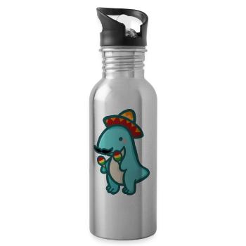 hugadino Dino aus Mexiko, süßer Dinosaurier - Trinkflasche mit integriertem Trinkhalm - Lightsilver - Rechts