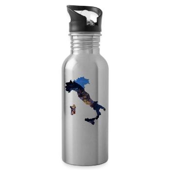 Italy Silhouette with Amalfi Coast Landscape - Water bottle with straw - silver - Right
