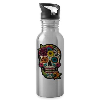 Dia De Los Muertes Flower Design - Trinkflasche mit integriertem Trinkhalm - Lightsilver - Rechts