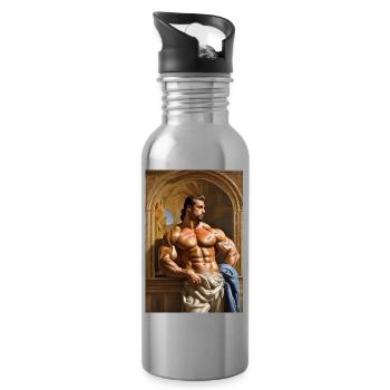 Bodybuilder Ölgemälde - Trinkflasche mit integriertem Trinkhalm - Lightsilver - Rechts