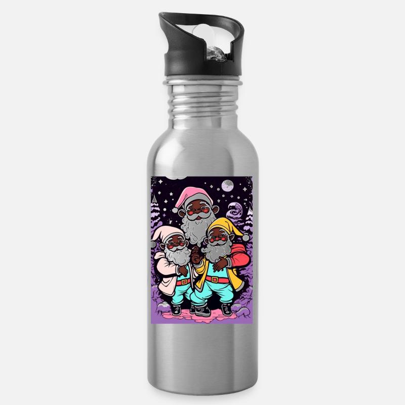 Afro Weihnachtsmann - Traditionen brechen - Trinkflasche mit integriertem Trinkhalm - Lightsilver