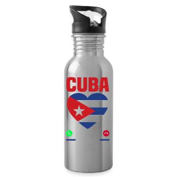 Kuba Flagge | Kubaner Kubanisch Karibik Geschenk - Trinkflasche mit integriertem Trinkhalm - Lightsilver - Rechts