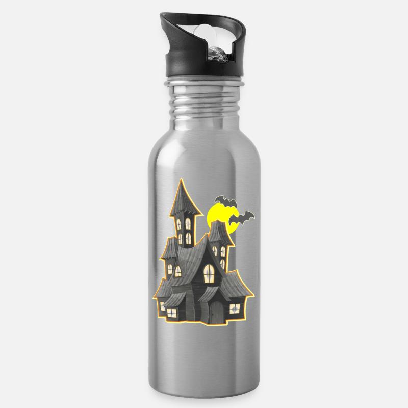 Hexenhaus Vollmond Halloween - Trinkflasche mit integriertem Trinkhalm - Lightsilver