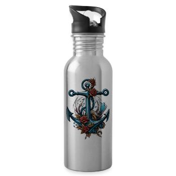 Anchor / Ahoy / Boat / Ship / Water / Sea / Lake - Water bottle with straw - silver - Right