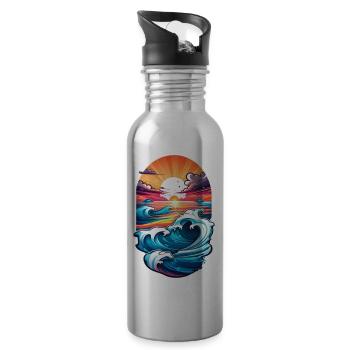 Wave - Sommer - Urlaub - Trinkflasche mit integriertem Trinkhalm - Lightsilver - Rechts
