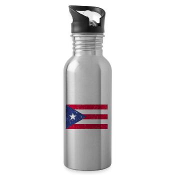 Puerto Rico | Puerto Ricaner Flagge Geschenkideen - Trinkflasche mit integriertem Trinkhalm - Lightsilver - Rechts