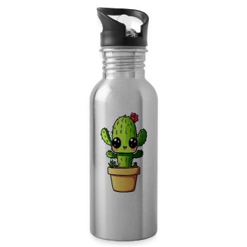 Cactus Mignon Kawaii - Gourde avec paille intégrée - argent clair - Droite
