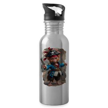 Pirate - Monkey with Pistol - Water bottle with straw - silver - Right