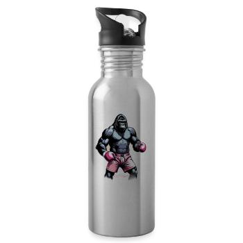 Boxing Gorilla Boxer - Water bottle with straw - silver - Right
