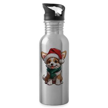 chien avec bonnet de noel - Gourde avec paille intégrée - argent clair - Droite