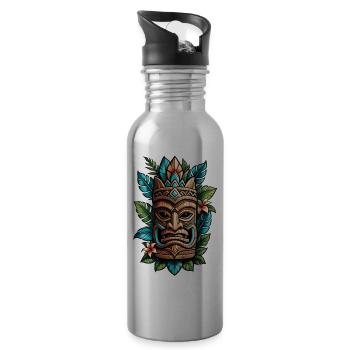 tiki beach - statue polynèsie - Gourde avec paille intégrée - argent clair - Droite