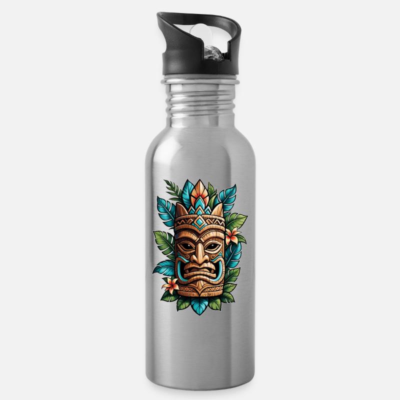 tiki beach - statue polynèsie - Gourde avec paille intégrée - argent clair