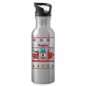 Dino Weihnachten Dinosaurier - Mode für Kinder - Trinkflasche mit integriertem Trinkhalm - Lightsilver - Rechts