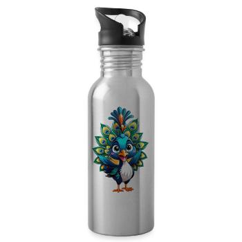 Cute Little Peacock - Water bottle with straw - silver - Right